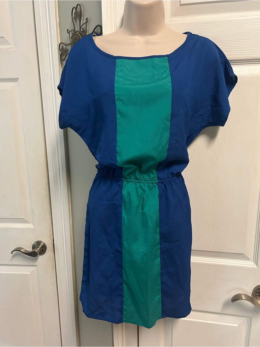 NWT Blue + Teal Colorblock 90s Y2K Casual Mini Dress Made in US Paper Tag Vtg